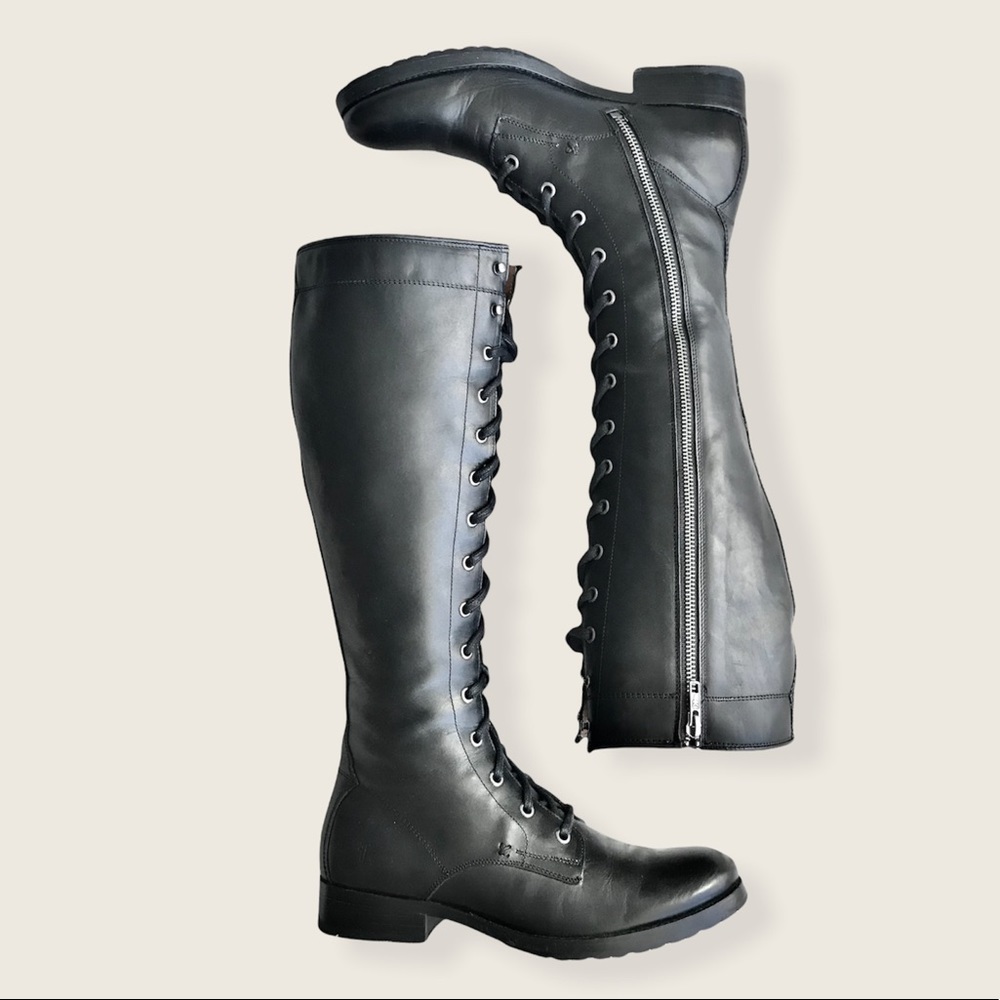 Frye Melissa Tall Black Genuine Leather LaceUp Knee High Vintage Equestrian Boot - Picture 14 of 15